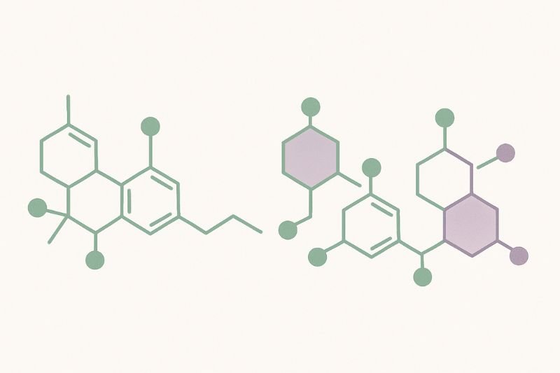 Side-by-side molecular structures illustrating the chemical difference in THCP vs THCA.