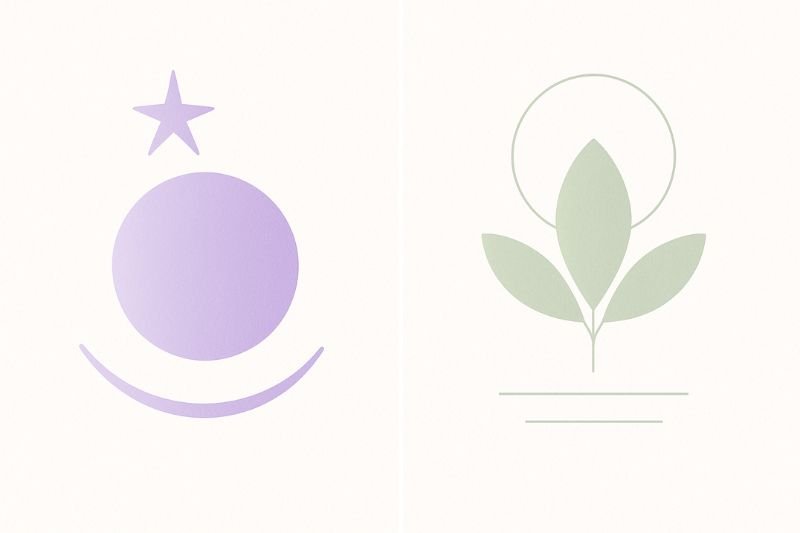 Abstract icons representing THCP vs THCA: contrasting effects through star-moon and plant-leaf imagery